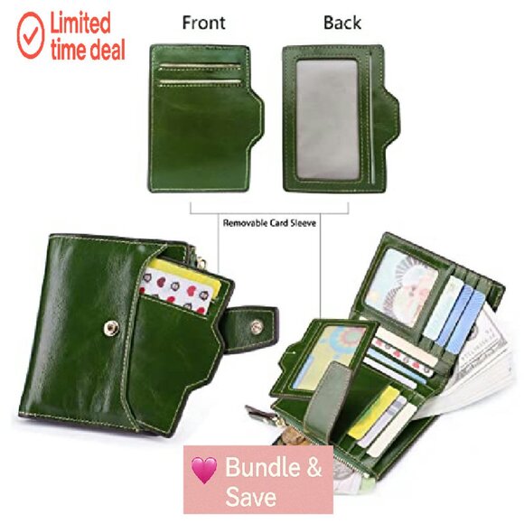 Genuine Leather RFID Blocking Compact Wallet with Zipper Pocket - Picture 4 of 8